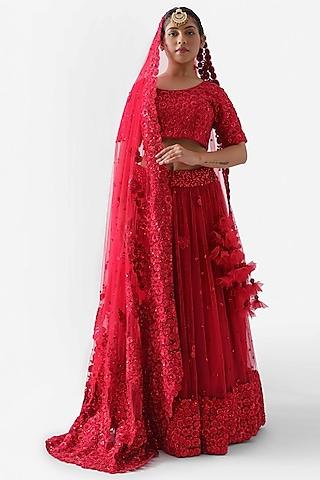 red zardosi embroidered lehenga set