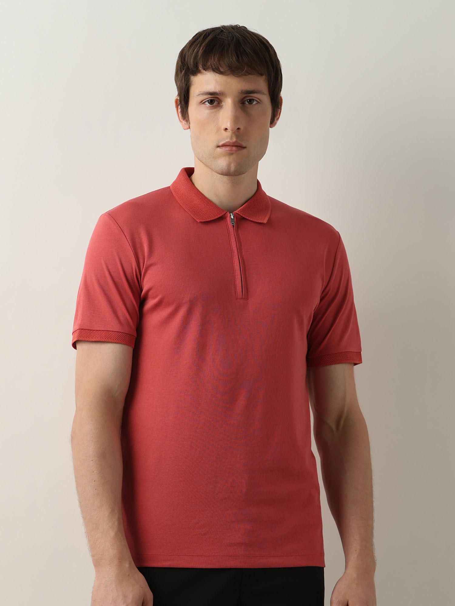 red zip detail polo t-shirt