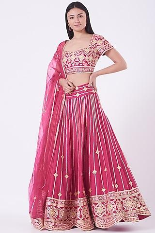 reddish pink blended silk lehenga set