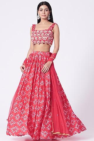 reddish pink digital printed lehenga set