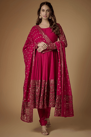 reddish pink georgette sequins embellished anarkali set