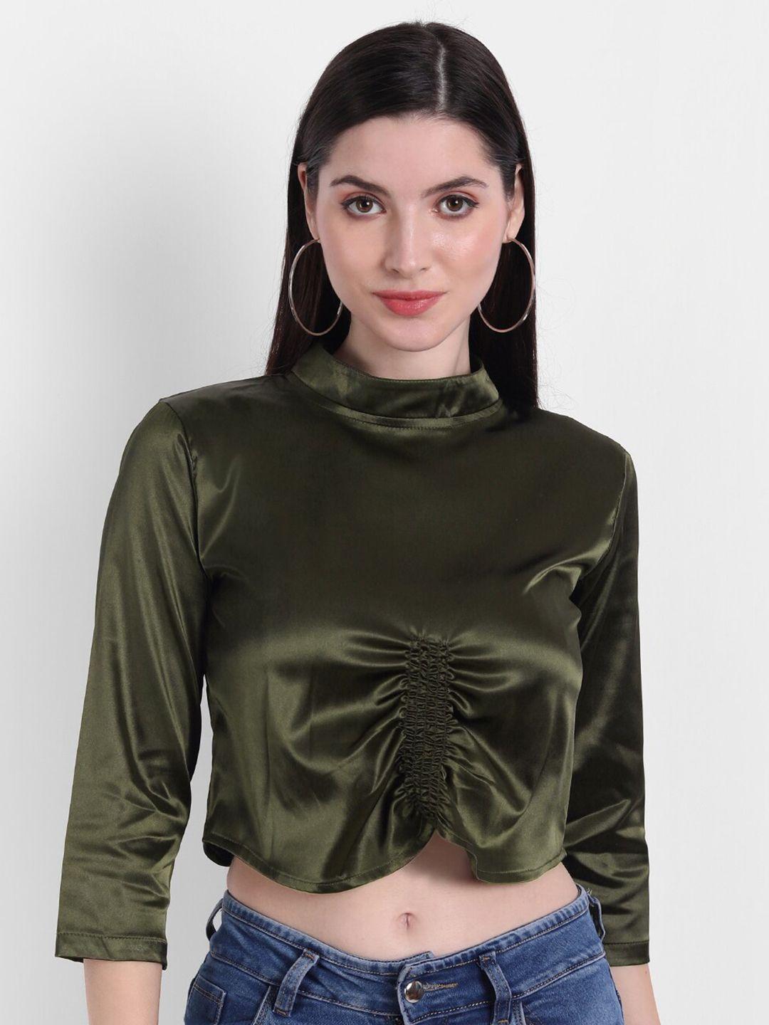 rediscover fashion green satin crop top