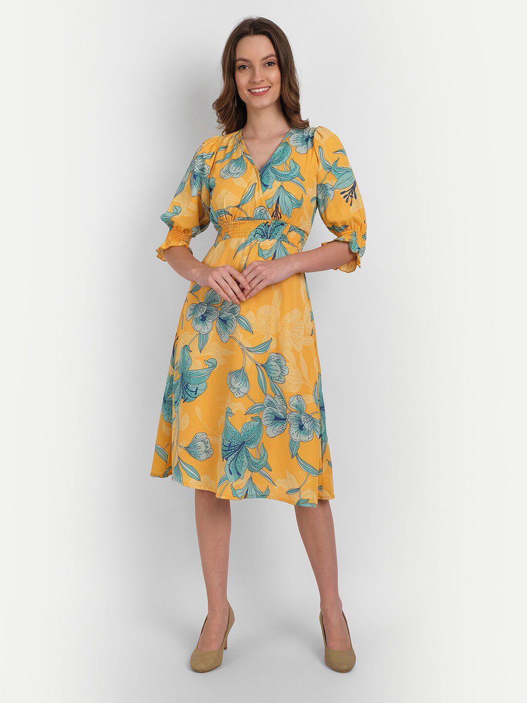 rediscover fashion yellow floral crepe midi dress