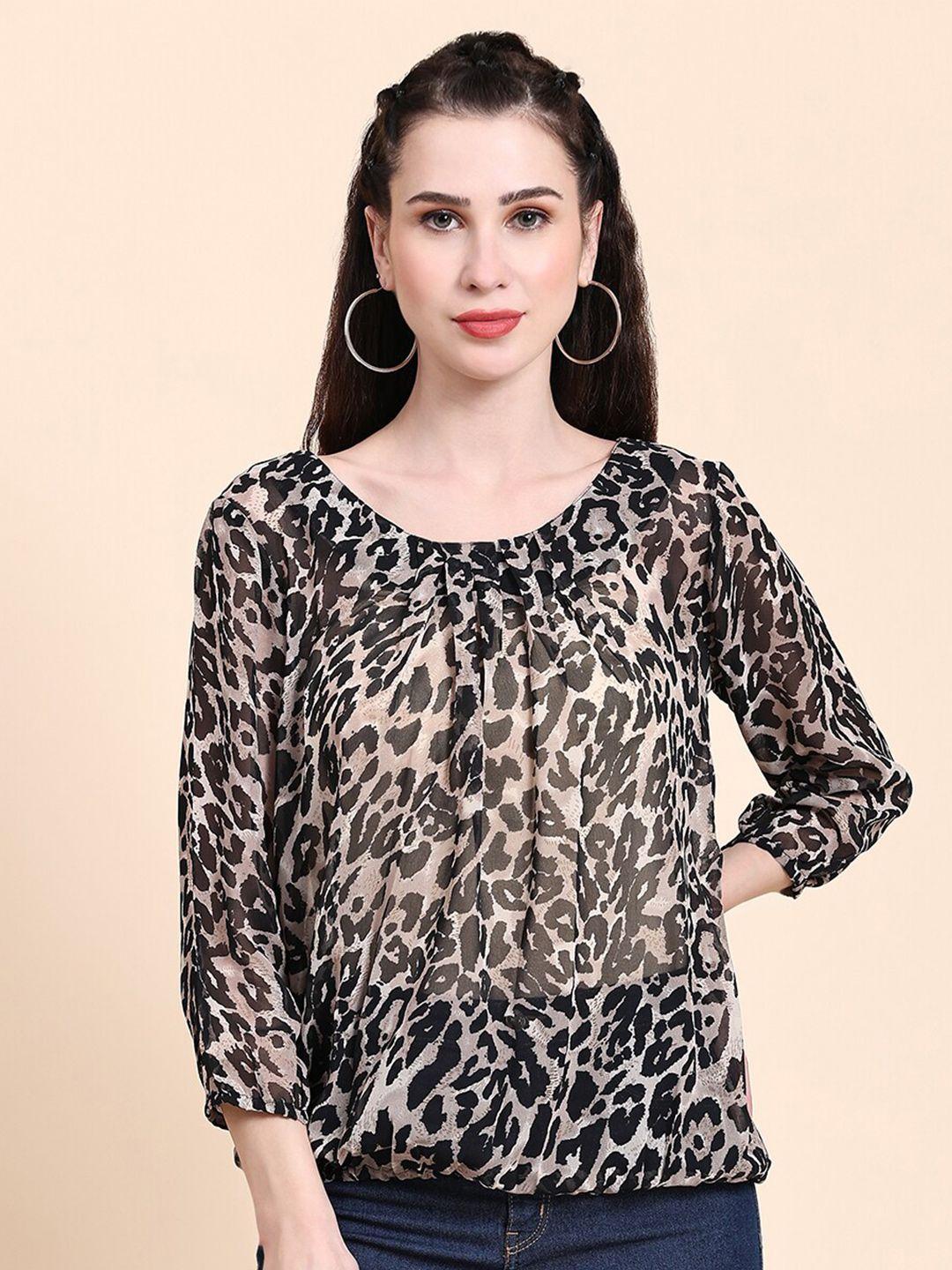 rediscover fashion animal printed pleated blouson top