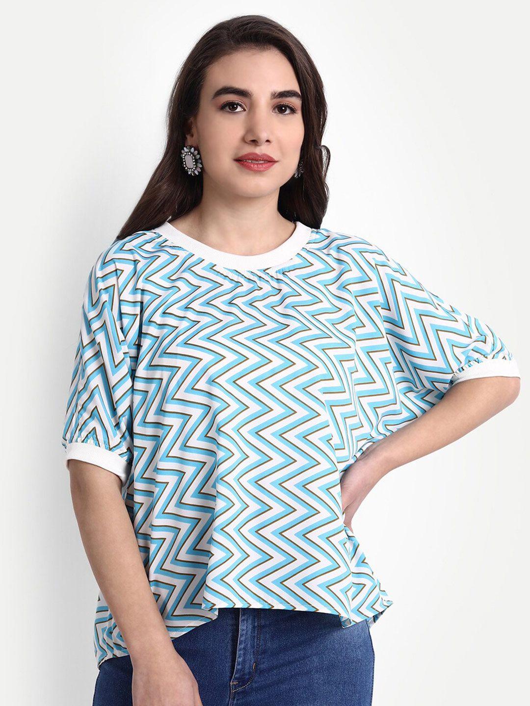 rediscover fashion blue & white geometric print extended sleeves top