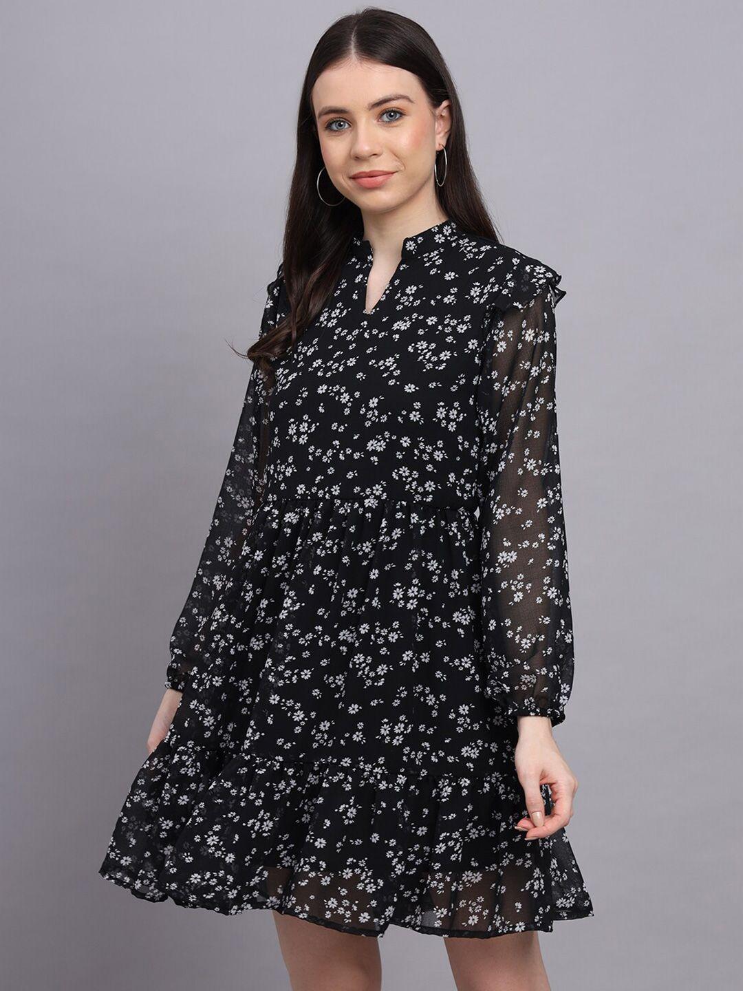 rediscover fashion floral printed puff sleeves gathered fit & flare dress
