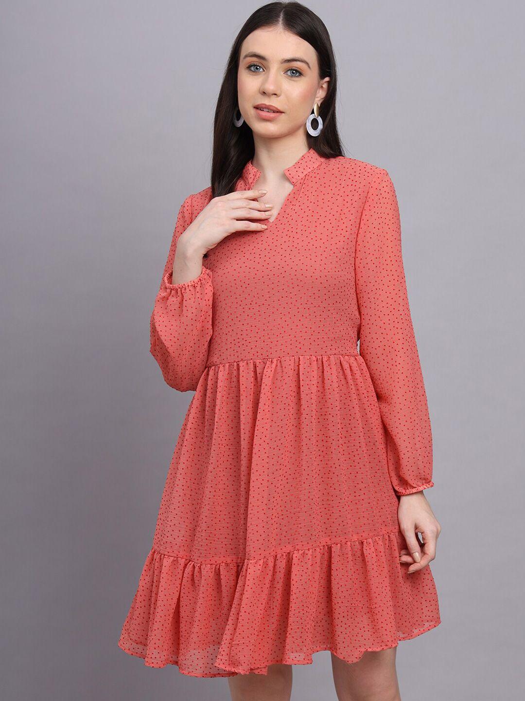 rediscover fashion geometric printed puff sleeves gathered fit & flare dress