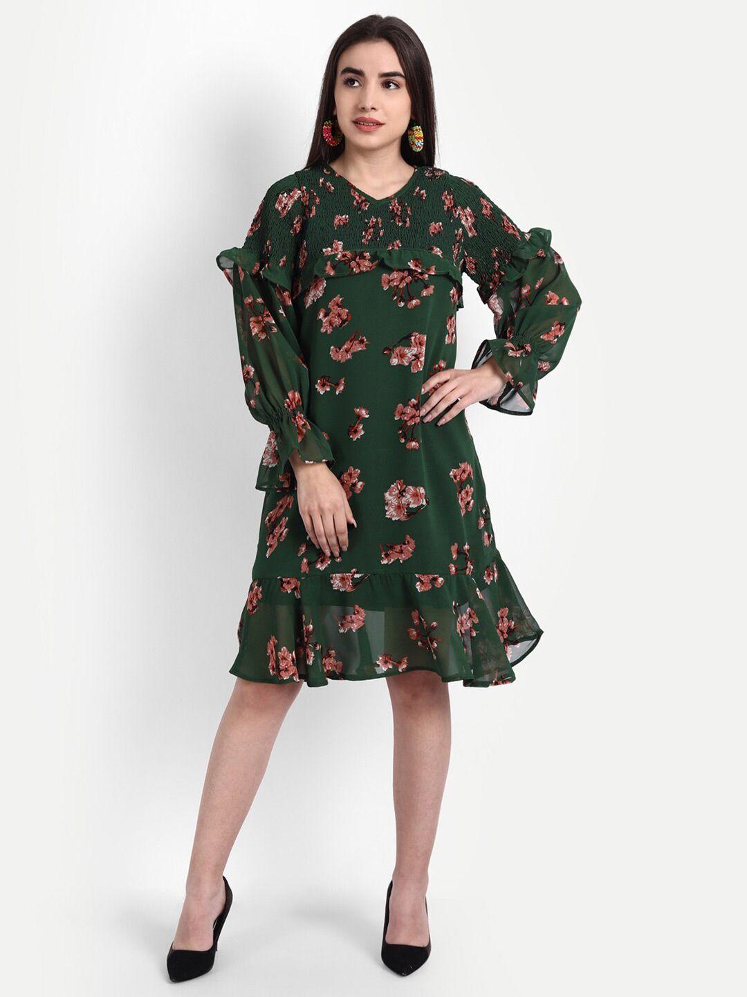 rediscover fashion women  green floral georgette dress