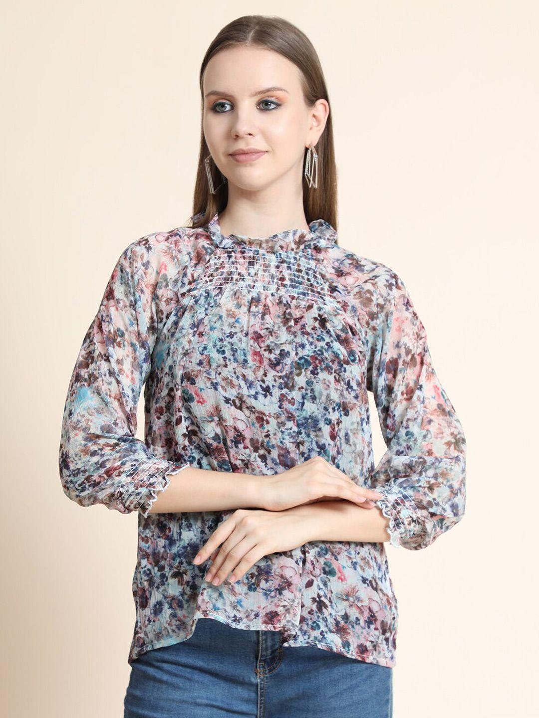 rediscover fashion women blue and brown floral print top