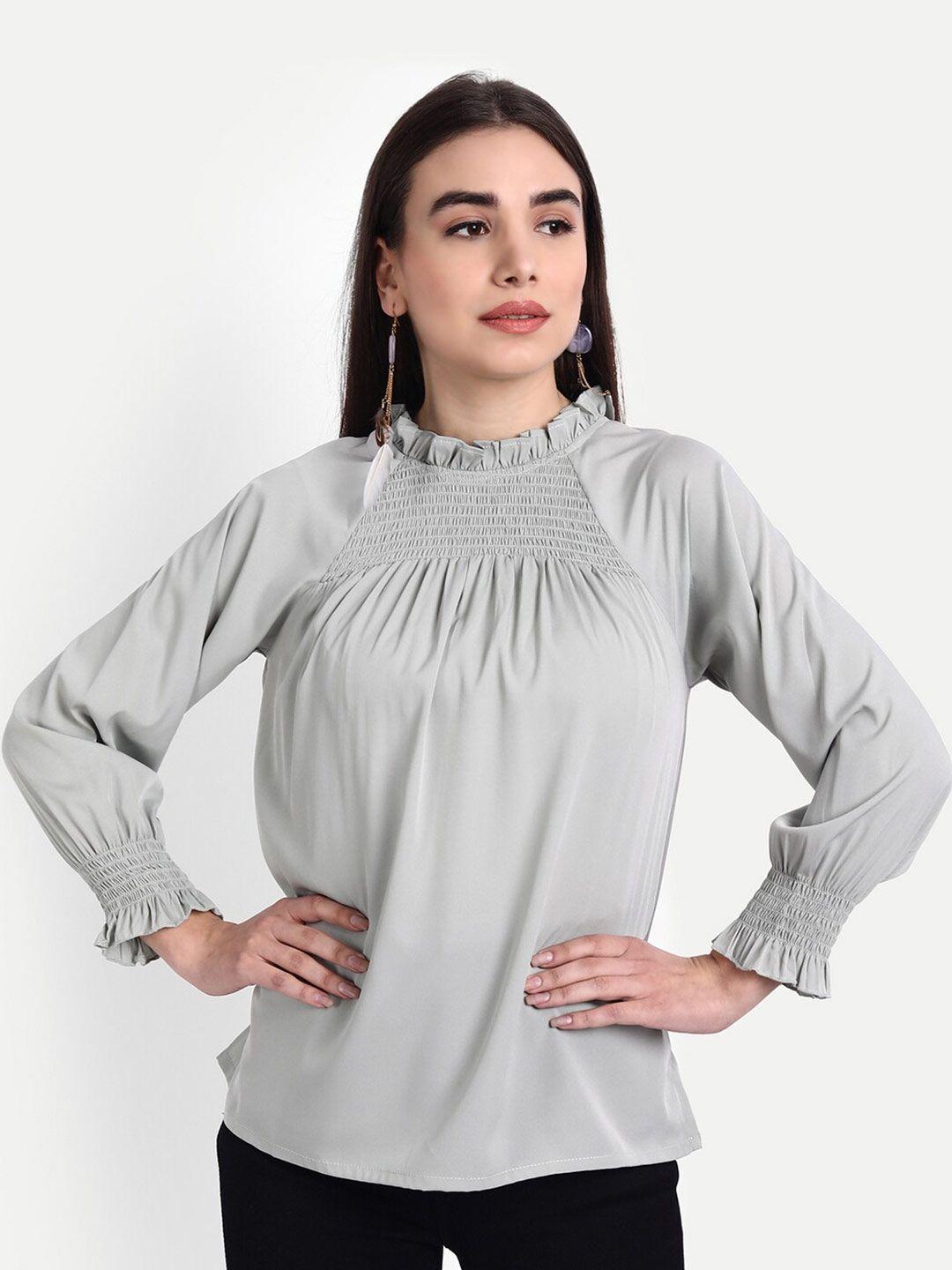 rediscover women fashion grey bishop sleeves top