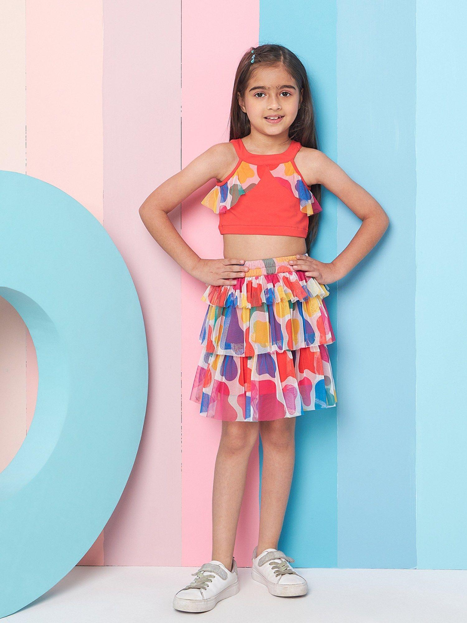 redmulti skirt with top for girls (set of 2)