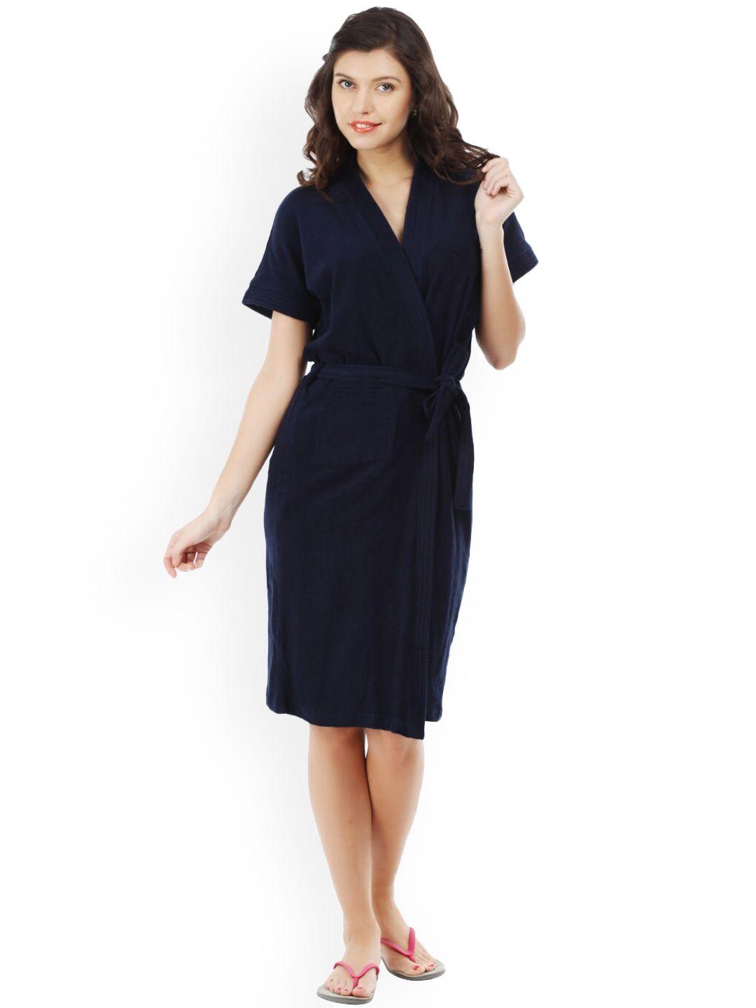 redrose navy-blue cotton soft bath robe