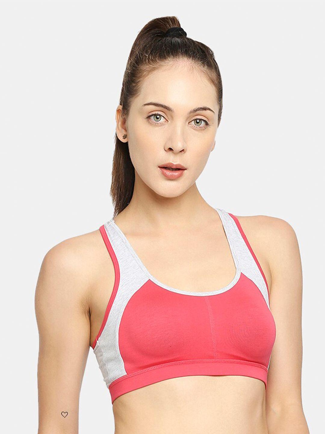 redrose pink & white colourblocked bra lightly padded dry fit bra