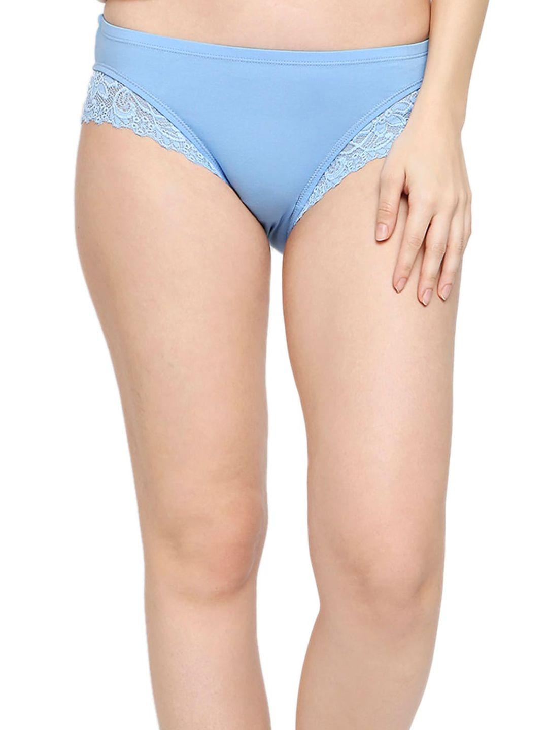 redrose women blue solid lace hipster briefs