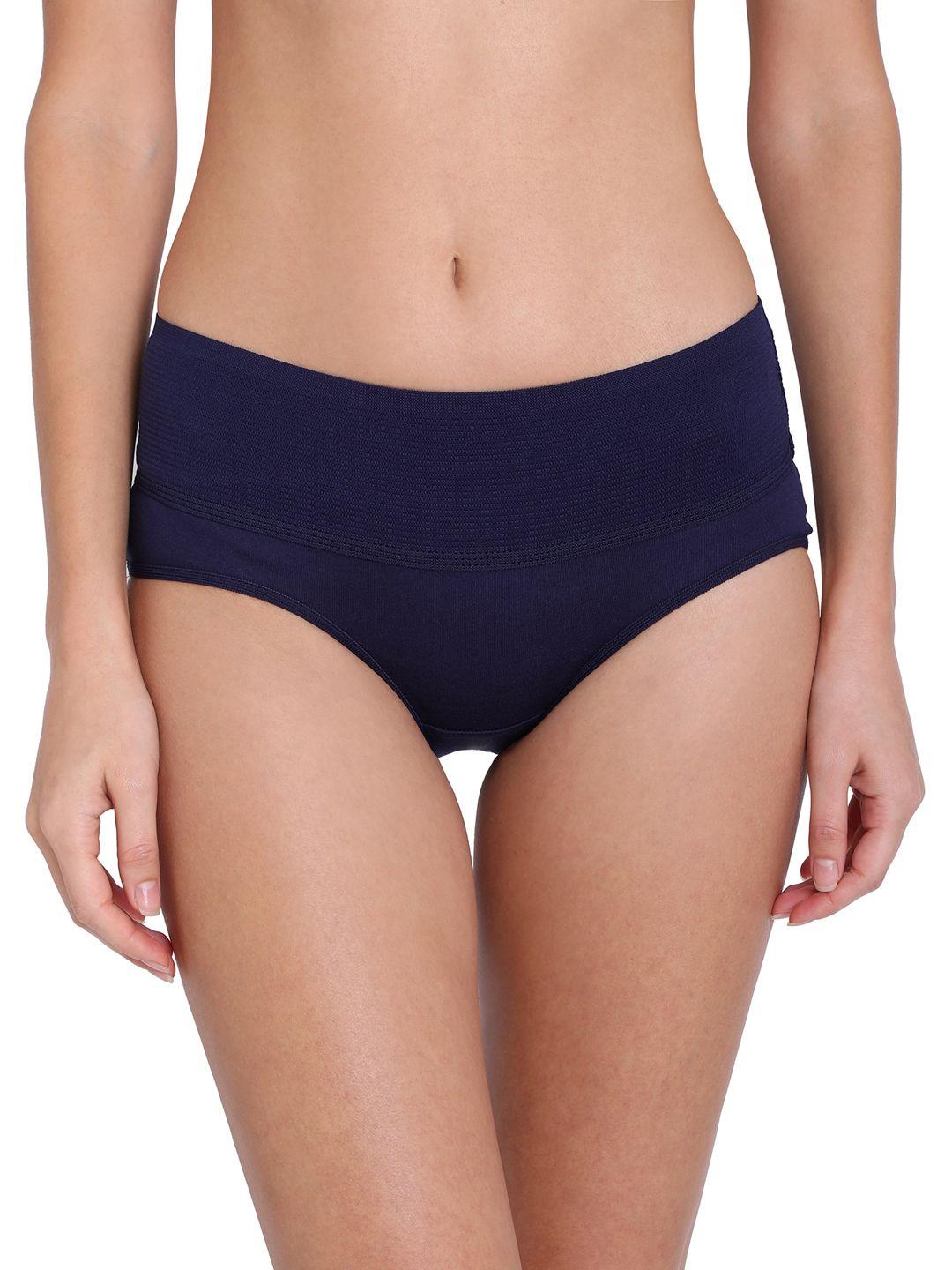redrose women navy blue solid high-rise hipster briefs