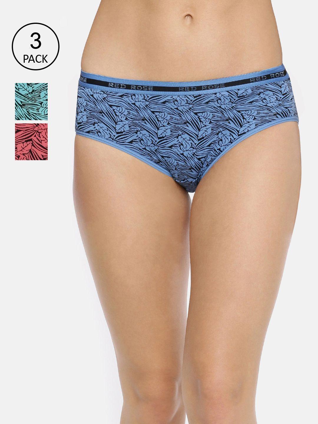 redrose women pack of 3 printed cotton hipster briefs