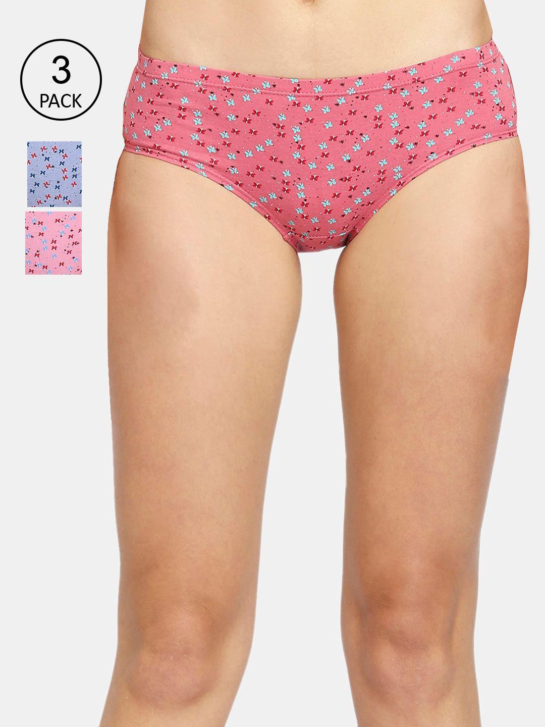 redrose women pack of 3 printed cotton hipster briefs