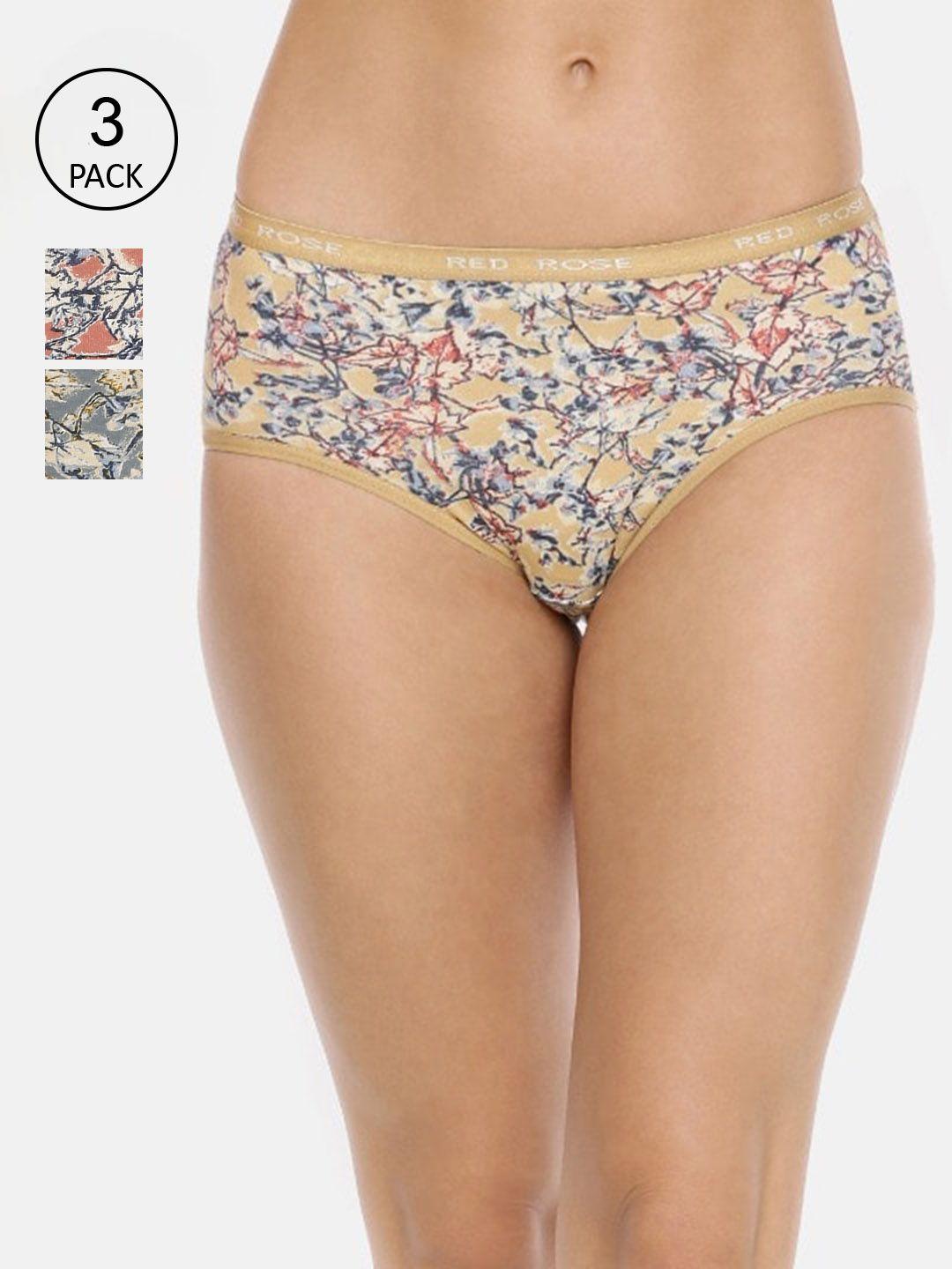 redrose women pack of 3 printed hipster briefs