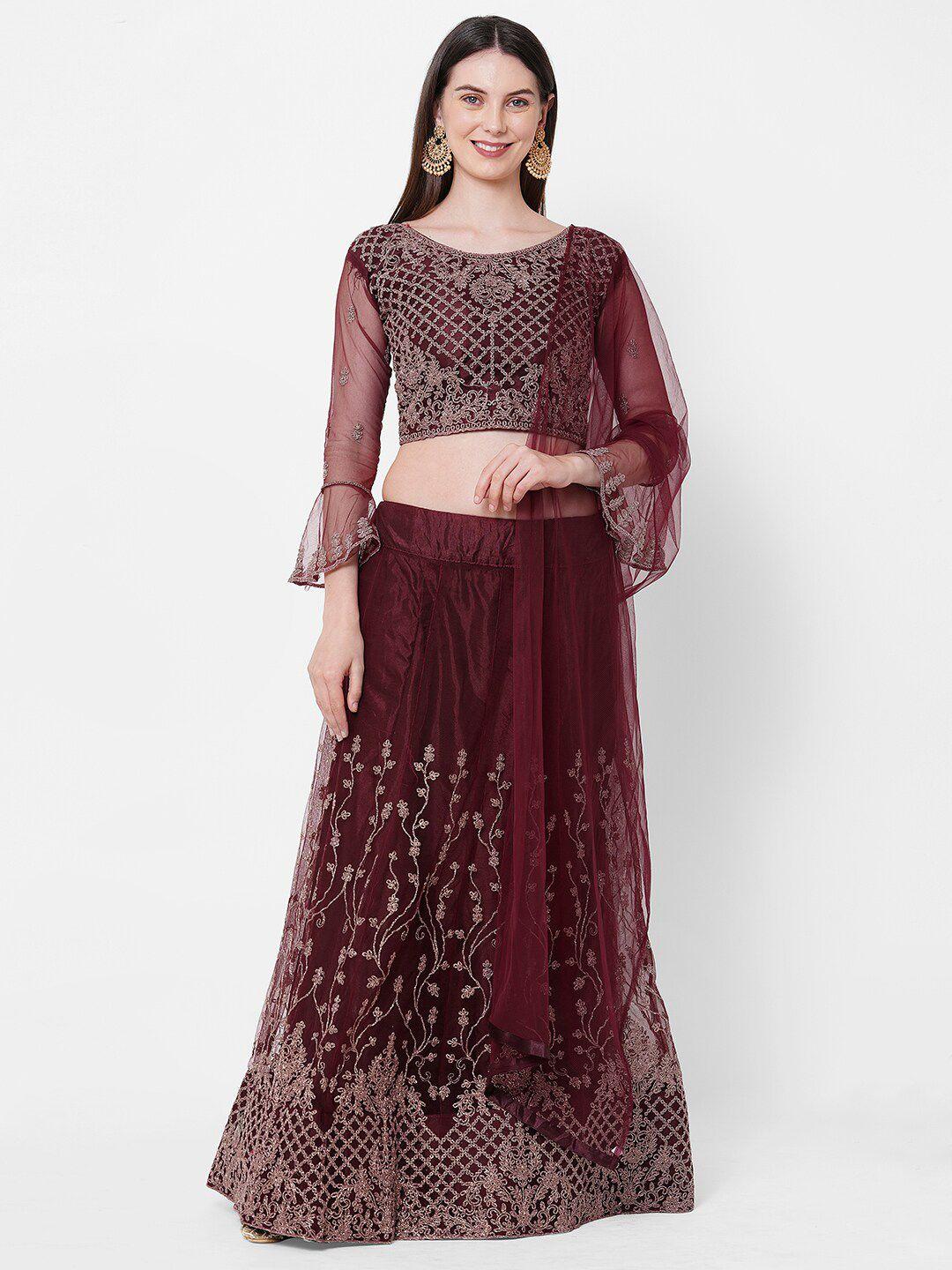 redround maroon embroidered thread work unstitched lehenga & blouse with dupatta