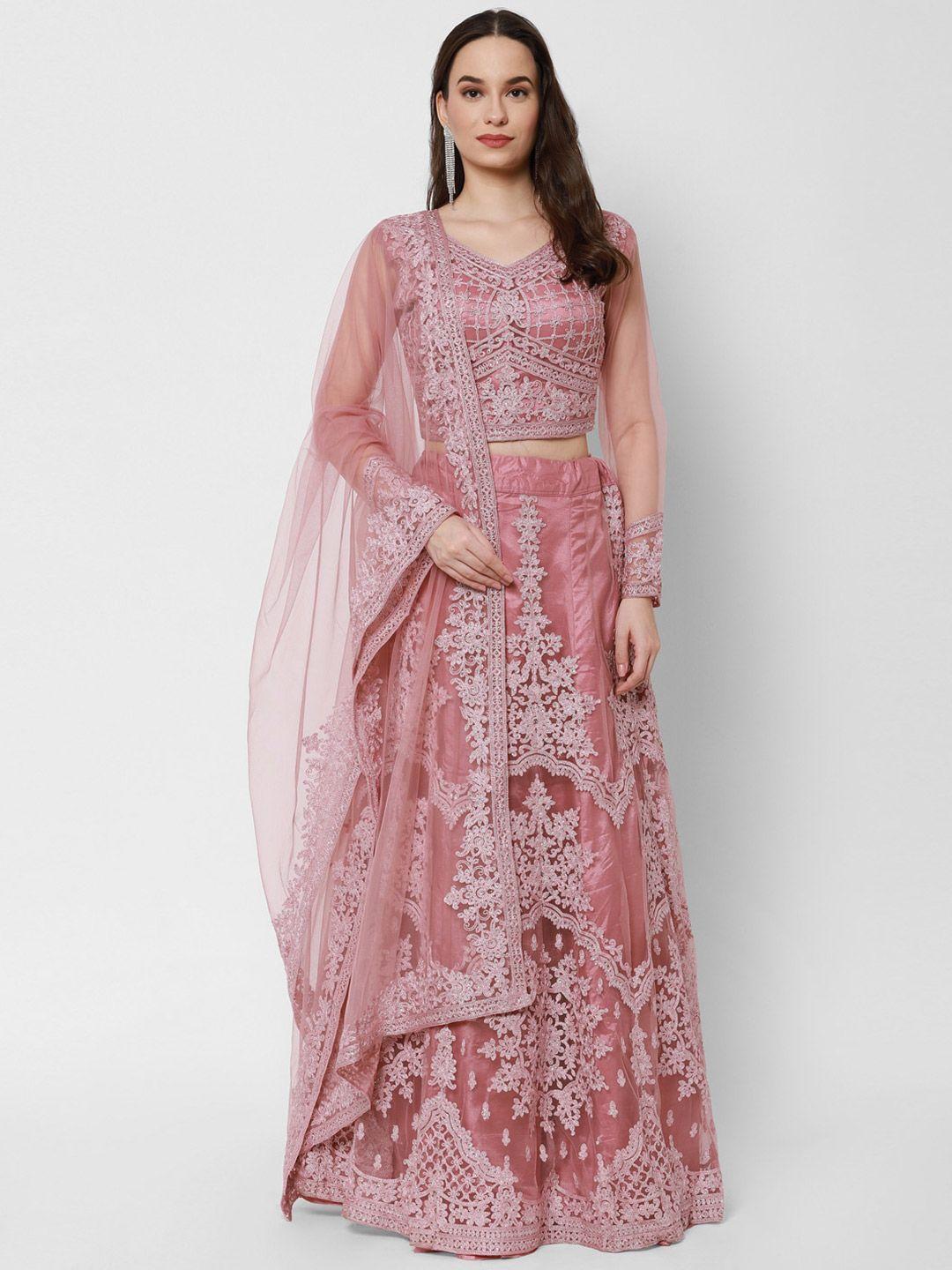 redround pink & grey embellished sequinned semi-stitched lehenga & unstitched blouse with dupatta