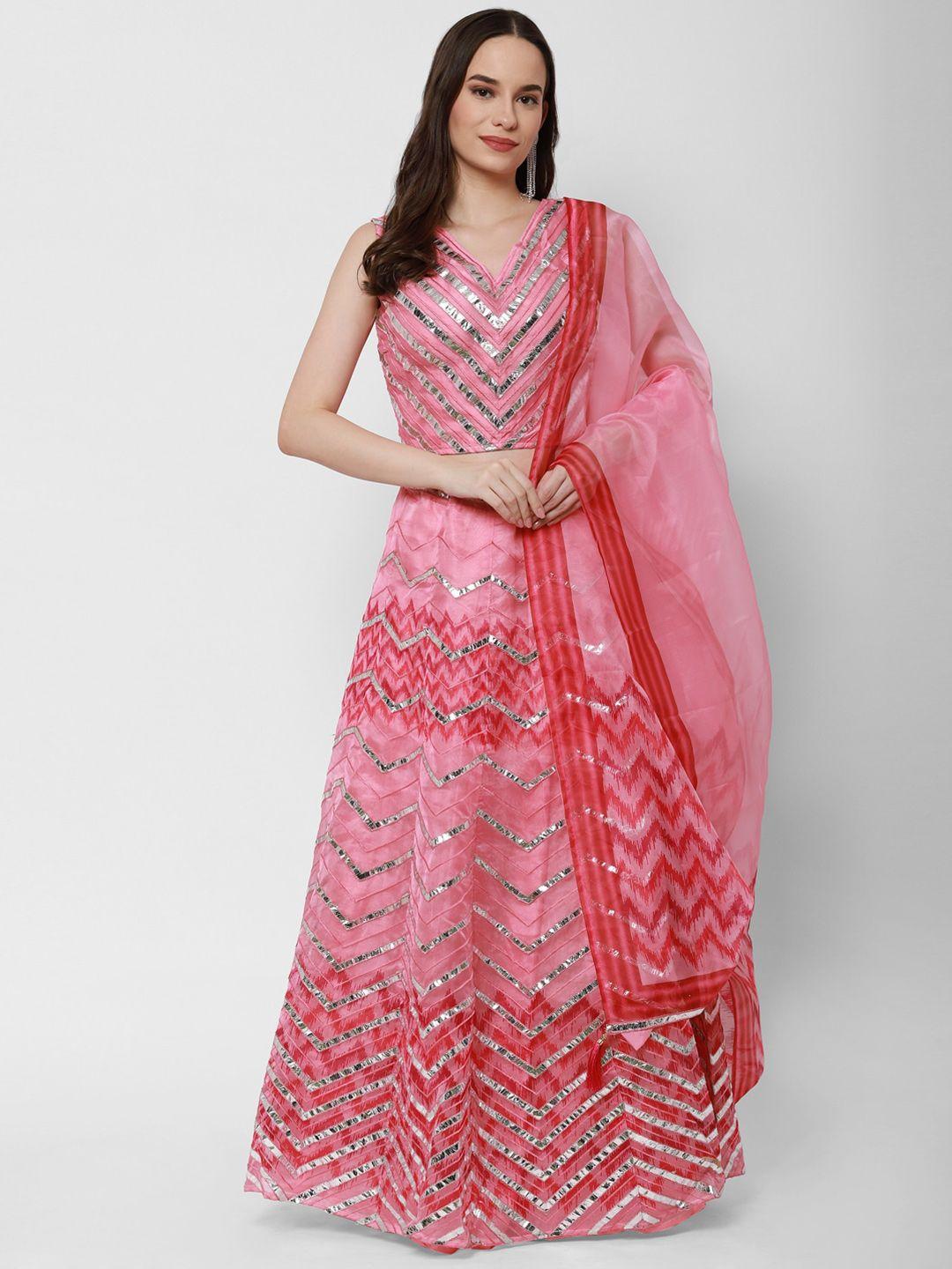 redround pink embellished sequinned semi-stitched lehenga & unstitched blouse with dupatta