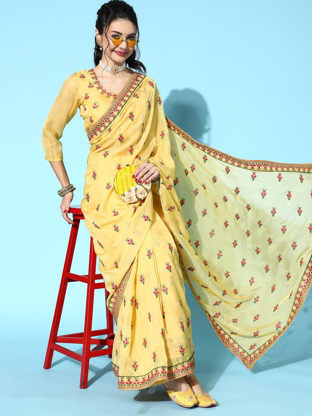 redround yellow saree