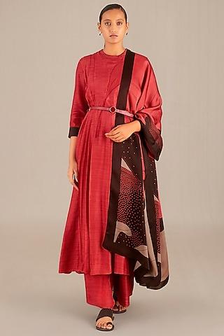 redwood rose silk embroidered kurta set
