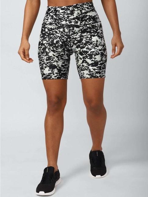 reebok black & white printed sports shorts