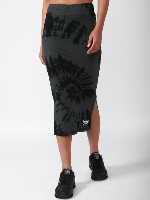 reebok black cotton printed bodycon skirt