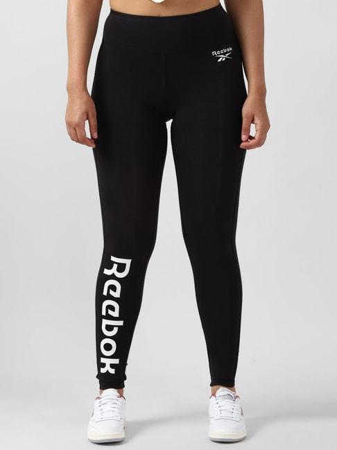 reebok black cotton printed sports tights