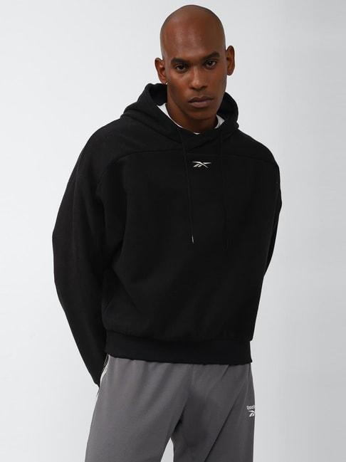 reebok black cotton regular fit hooded sweatshirt