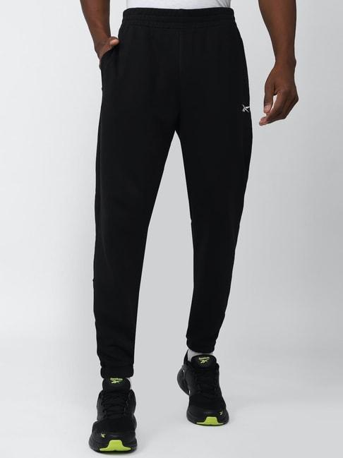 reebok black cotton regular fit printed sports joggers