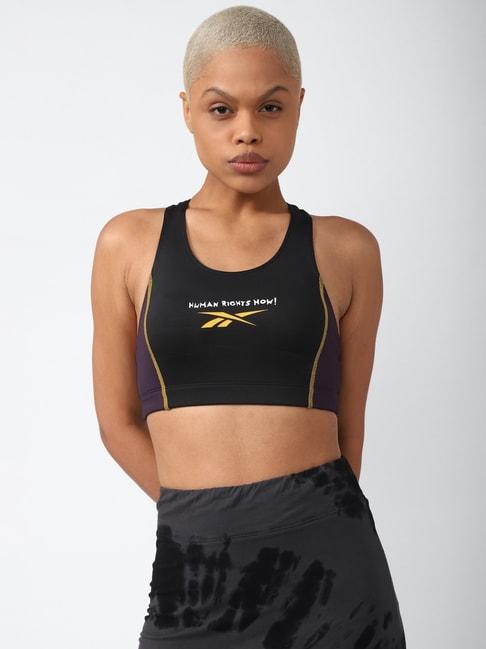 reebok black printed sports bra