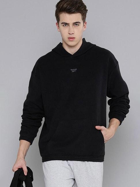 reebok black regular fit hooded sweatshirt
