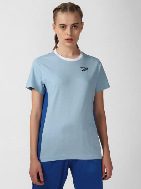 reebok blue cotton logo print t-shirt