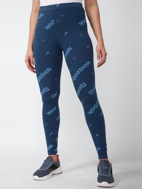 reebok blue cotton printed sports tights