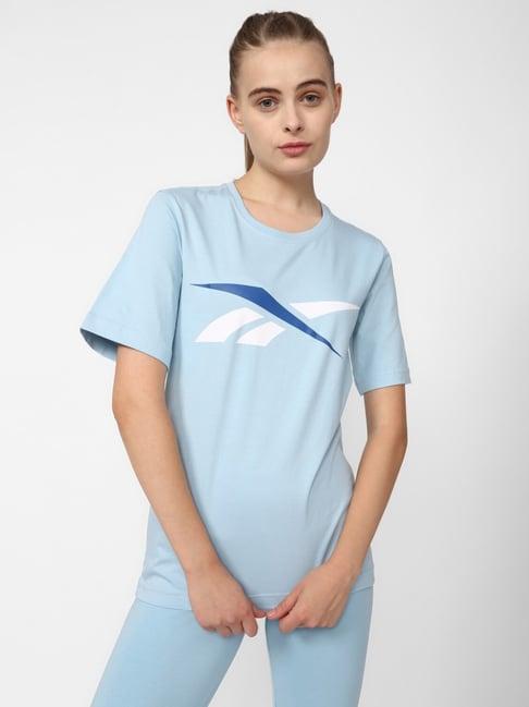 reebok blue cotton printed t-shirt