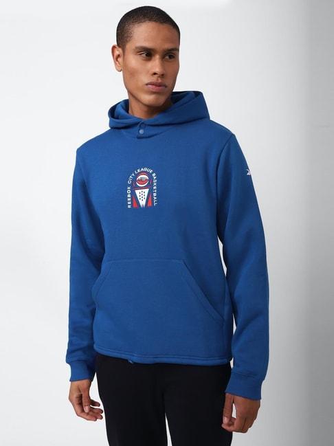 reebok blue cotton regular fit hooded sweatshirt