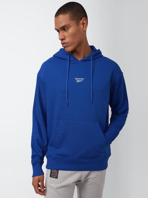 reebok blue cotton regular fit hooded sweatshirt