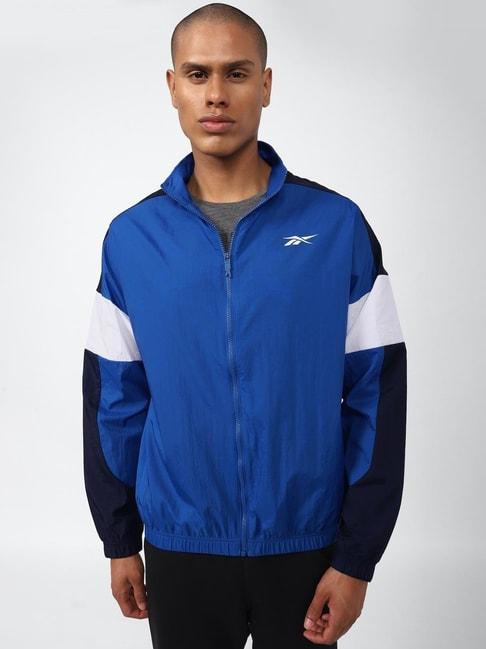 reebok blue regular fit colour block jacket