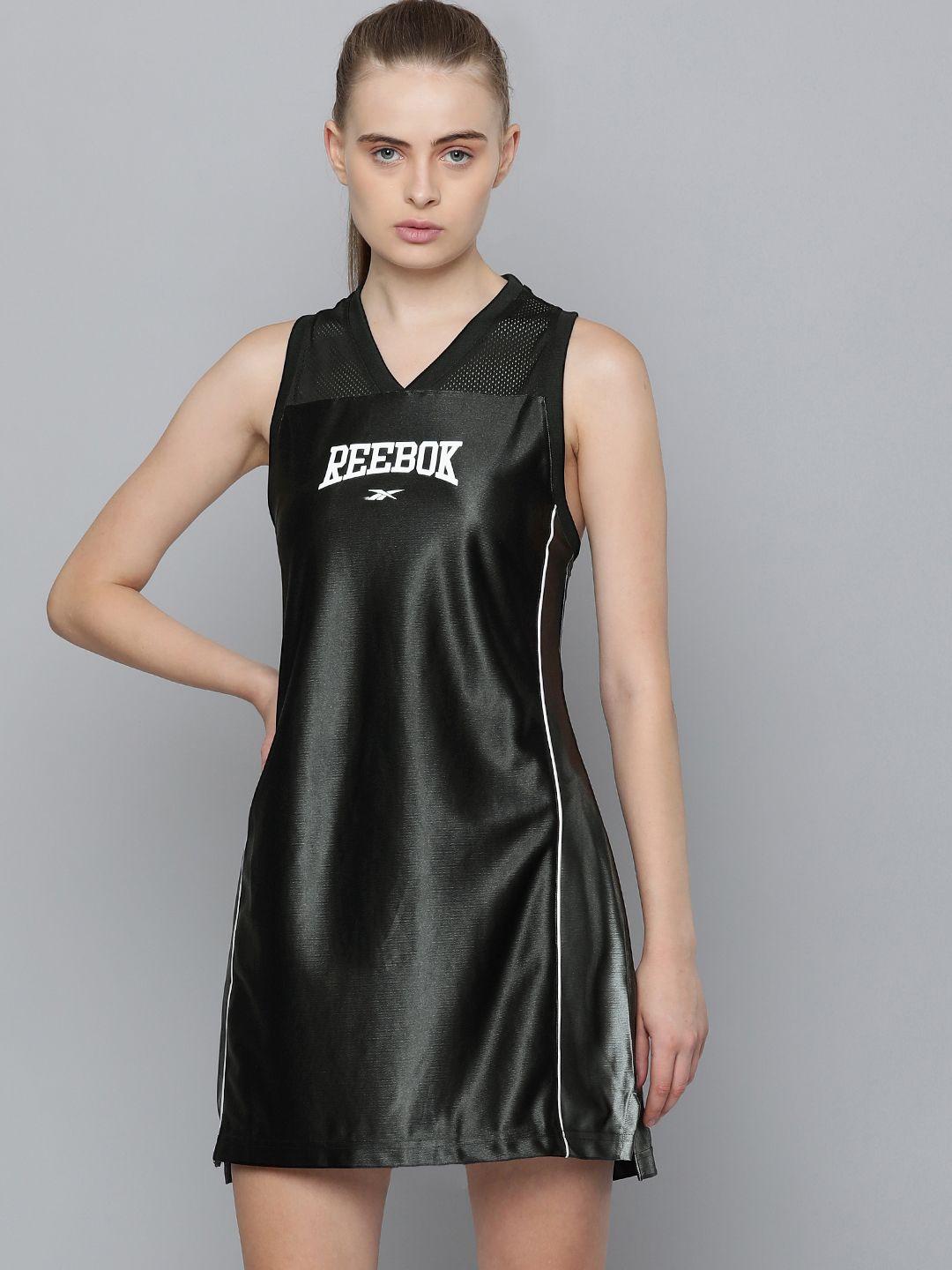 reebok brand logo print a-line mini dress