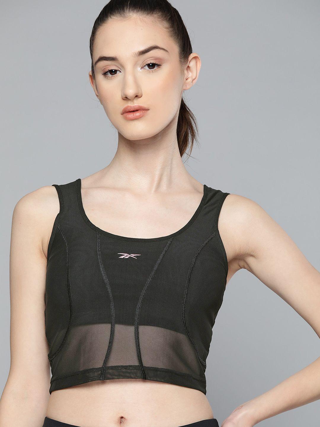 reebok classic black solid cl heritage cropped tank top