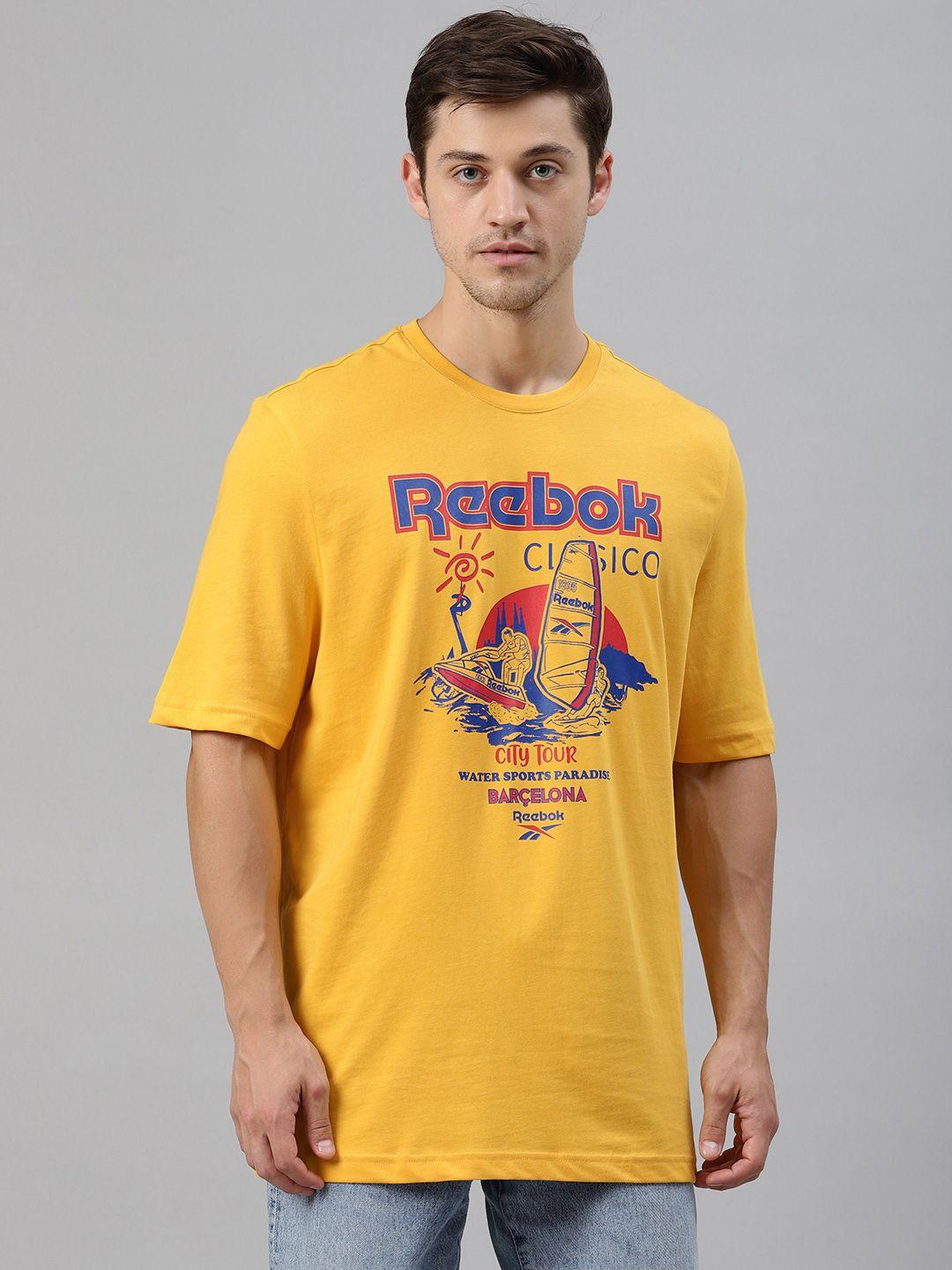 reebok classic unisex yellow gr souvenir 3 pure cotton printed round neck t-shirt