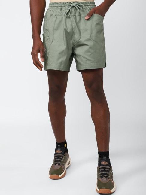 reebok green cotton regular fit sports shorts
