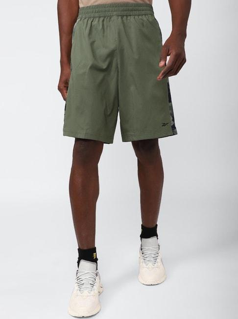 reebok green regular fit printed sports shorts