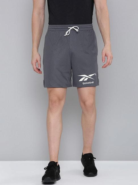 reebok grey regular fit printed sports shorts