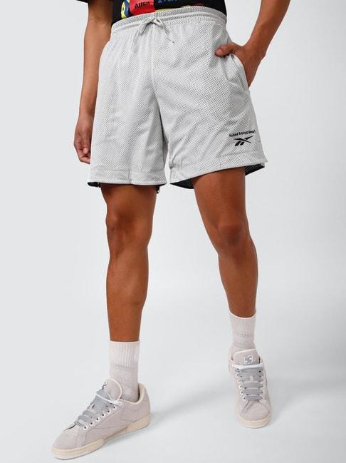 reebok grey regular fit texture sports shorts
