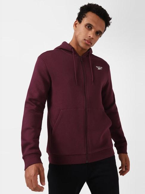 reebok maroon regular fit hooded sweatshirt