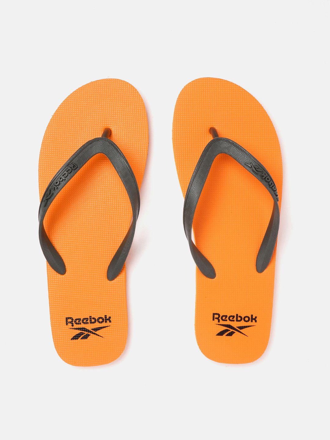 reebok men charcoal grey & orange avenger lp solid thong flip-flops