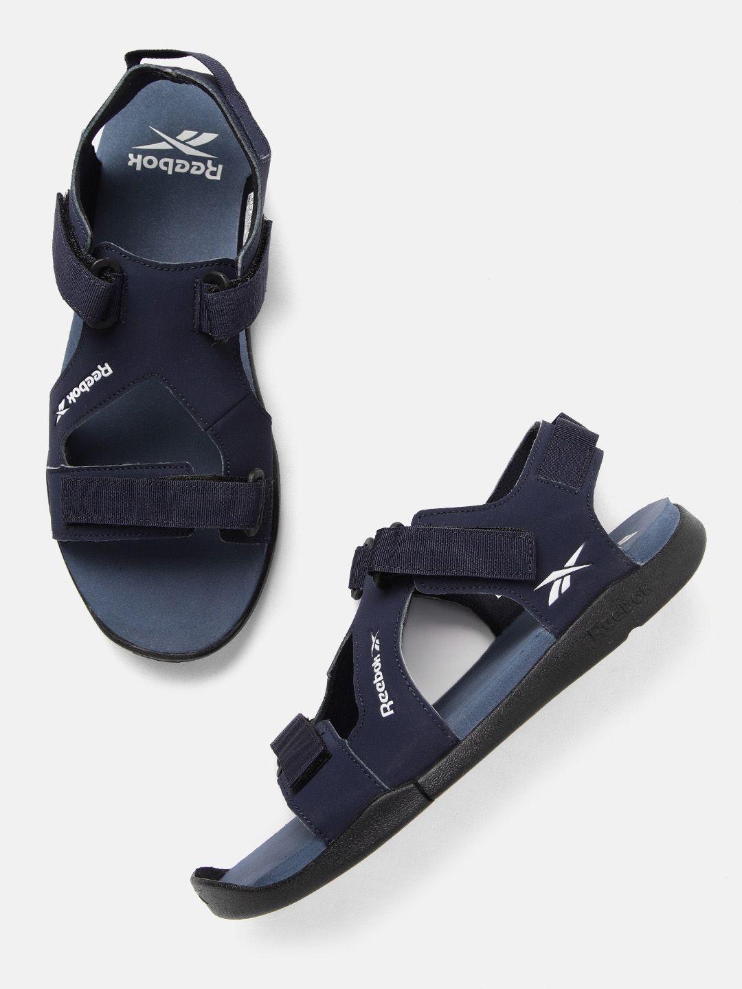 reebok men navy blue brand logo print ezra sports sandals